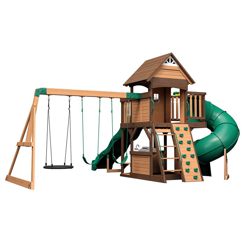 Kids Outdoor Monkey Bar Set - ia-Wooden Outdoor Playground Swing Set with