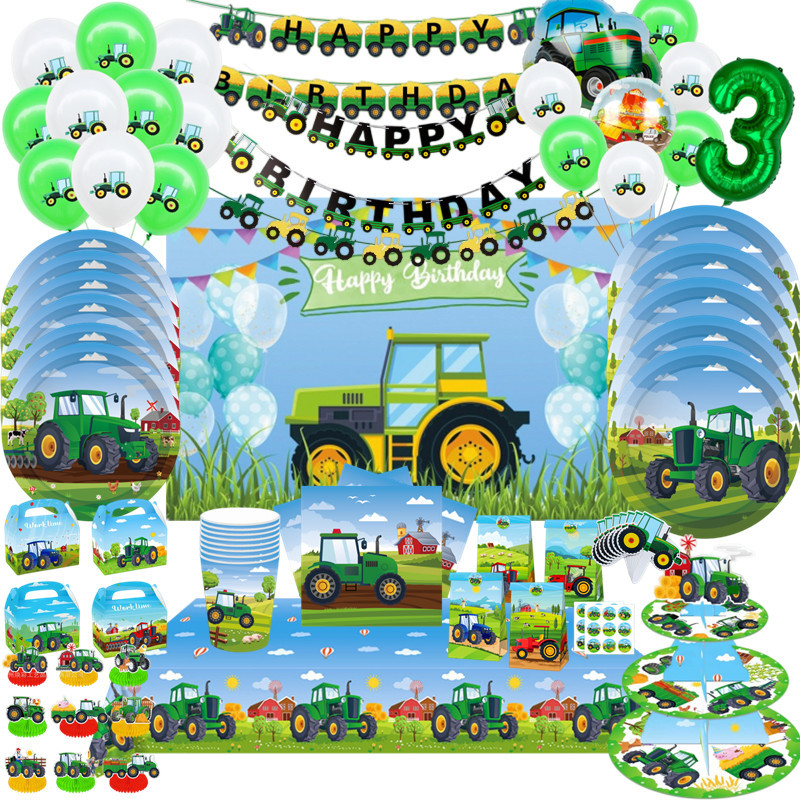 Kids Outdoor Digger - Green Farm Tractor Theme Disposable Tableware