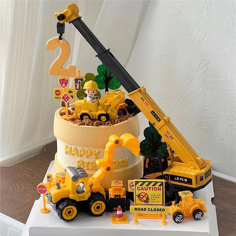 Kids Outdoor Digger - Excavator Crane Tractor Cake Topper Construction