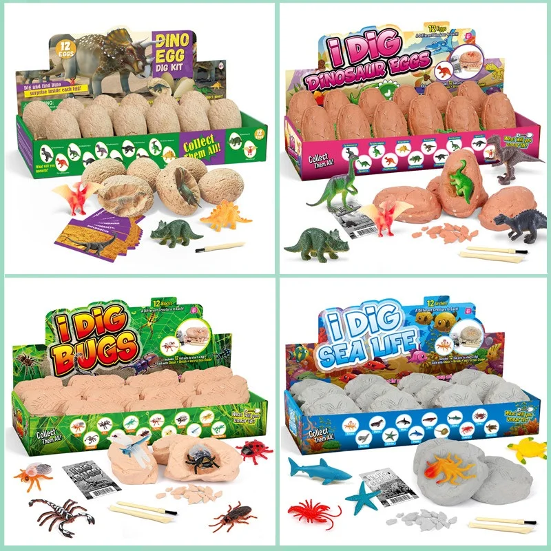Kids Outdoor Digger - 12PCS Archeological Dinosaur Egg Dig Kit