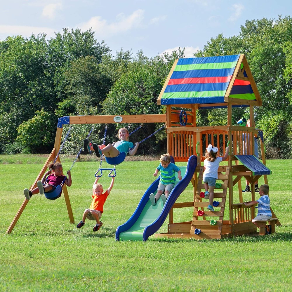 US Shipping Cedar Wood Backyar - огляд і ціна Kids Outdoor Monkey Bar Set