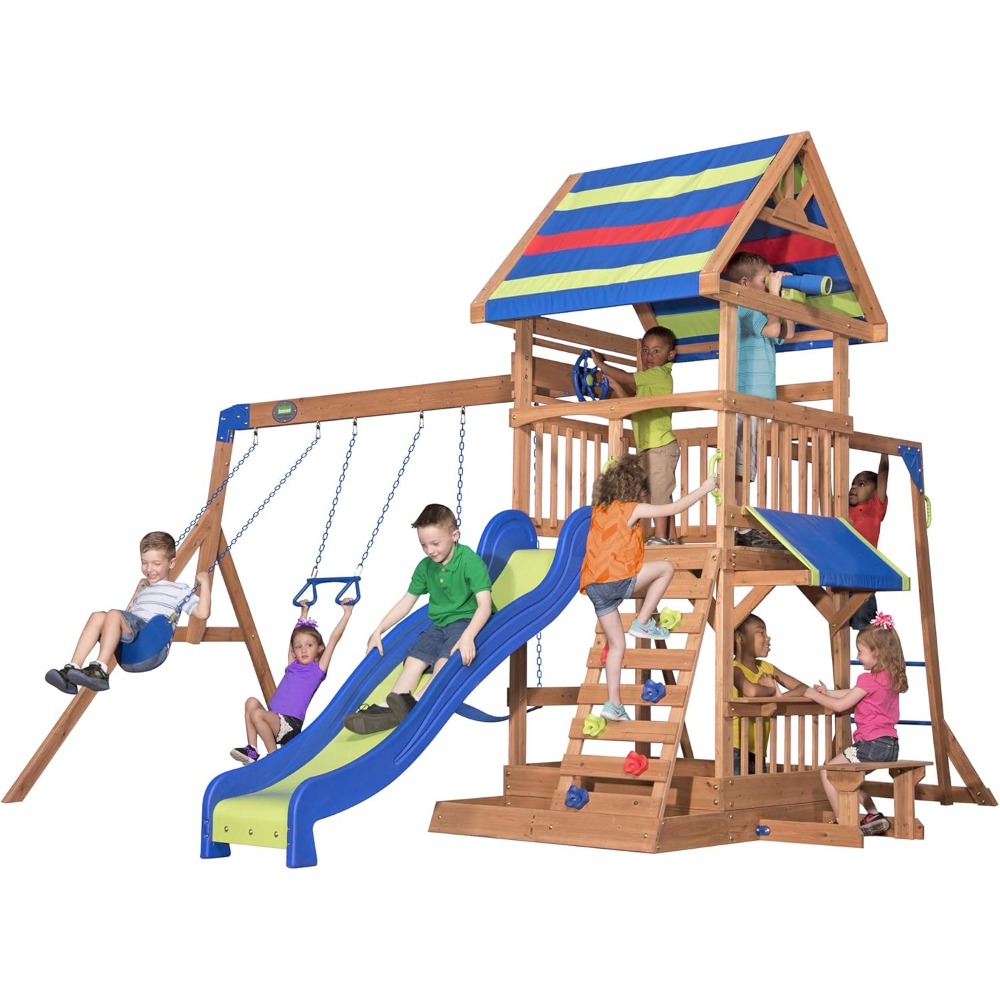 US Shipping Cedar Wood Backyar - огляд і ціна Kids Outdoor Monkey Bar Set